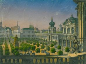 Historische Abbildung des Zwingerinnenhofes mit Orangenbäumen Historische Abbildung des Zwingerinnenhofes mit Orangenbäumen