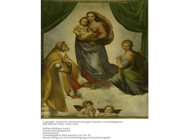 Obraz »Madonny Sykstyńskiej« Raffaela Santi w Galerii Malarskiej Starych Mistrzów w Drezdeńskim Zwingerze